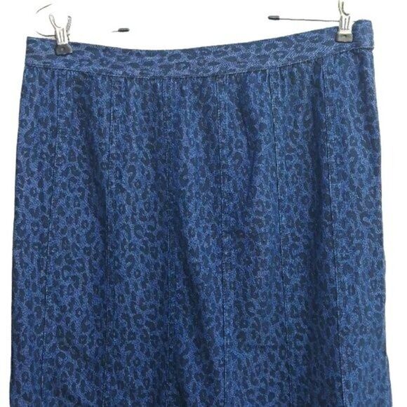 Vtg 80's Studio West Skirt Womens L Cotton Jean Flounce Ruffle Midi Leopard Blue - Picture 5 of 8